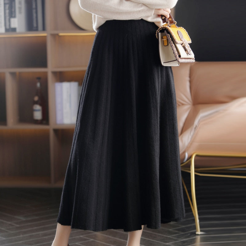 Chinese-Style High Waist Wool Mini Skirt