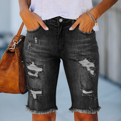 Woman Denim Shorts Tassel Tight Washed Sexy Jeans