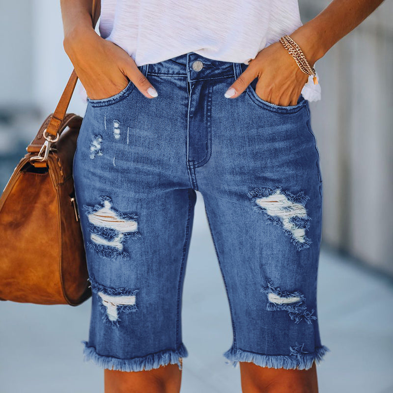 Woman Denim Shorts Tassel Tight Washed Sexy Jeans