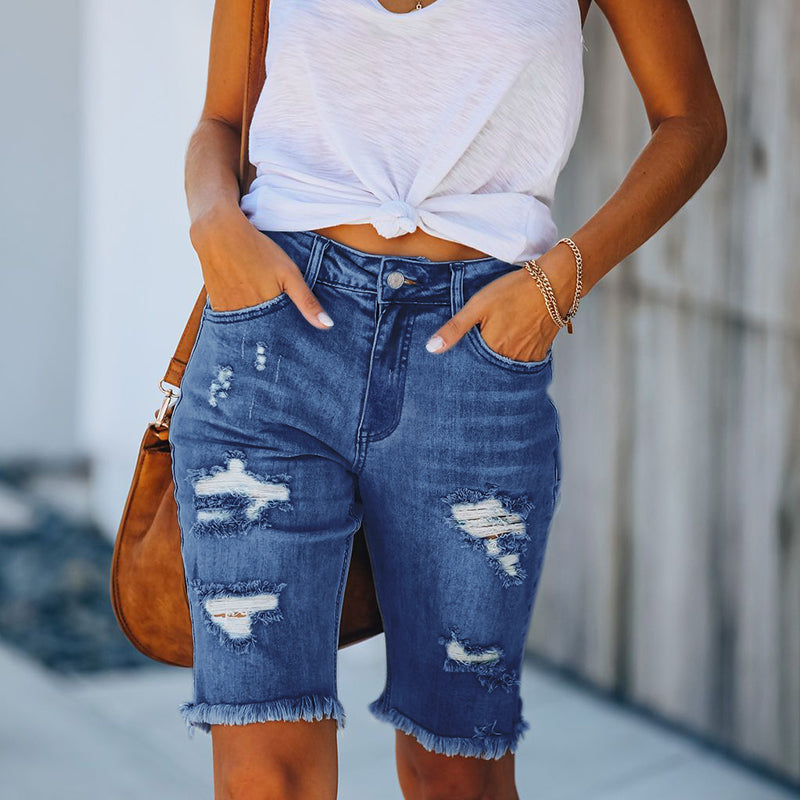 Woman Denim Shorts Tassel Tight Washed Sexy Jeans