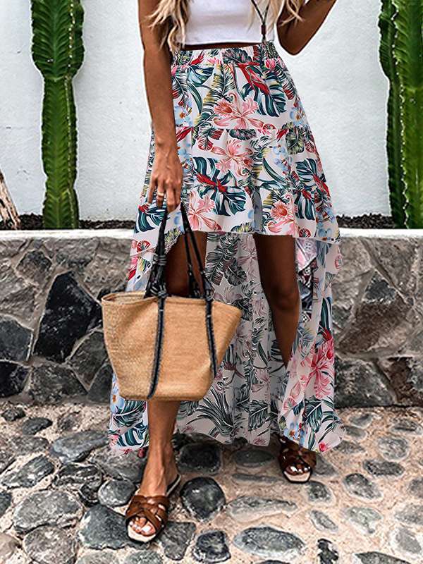 Summer Ruffles Printed Maxi Sundress Oversized Bohemian Skirts