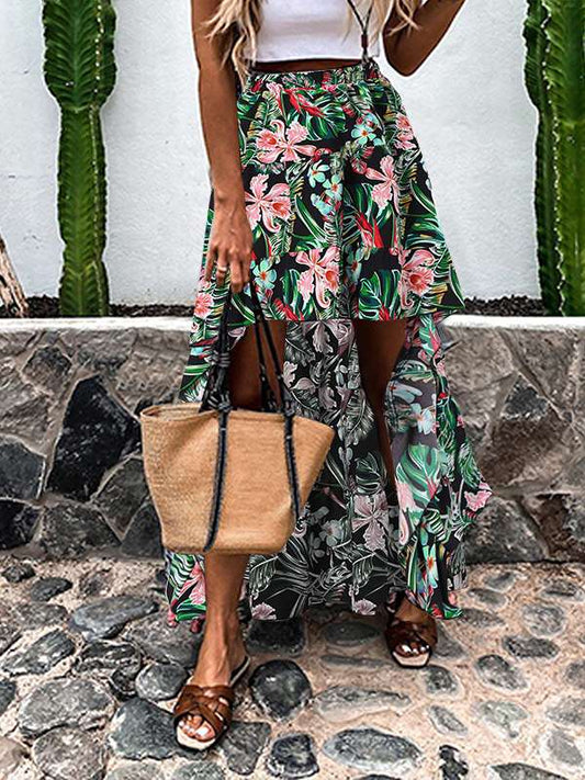 Summer Ruffles Printed Maxi Sundress Oversized Bohemian Skirts