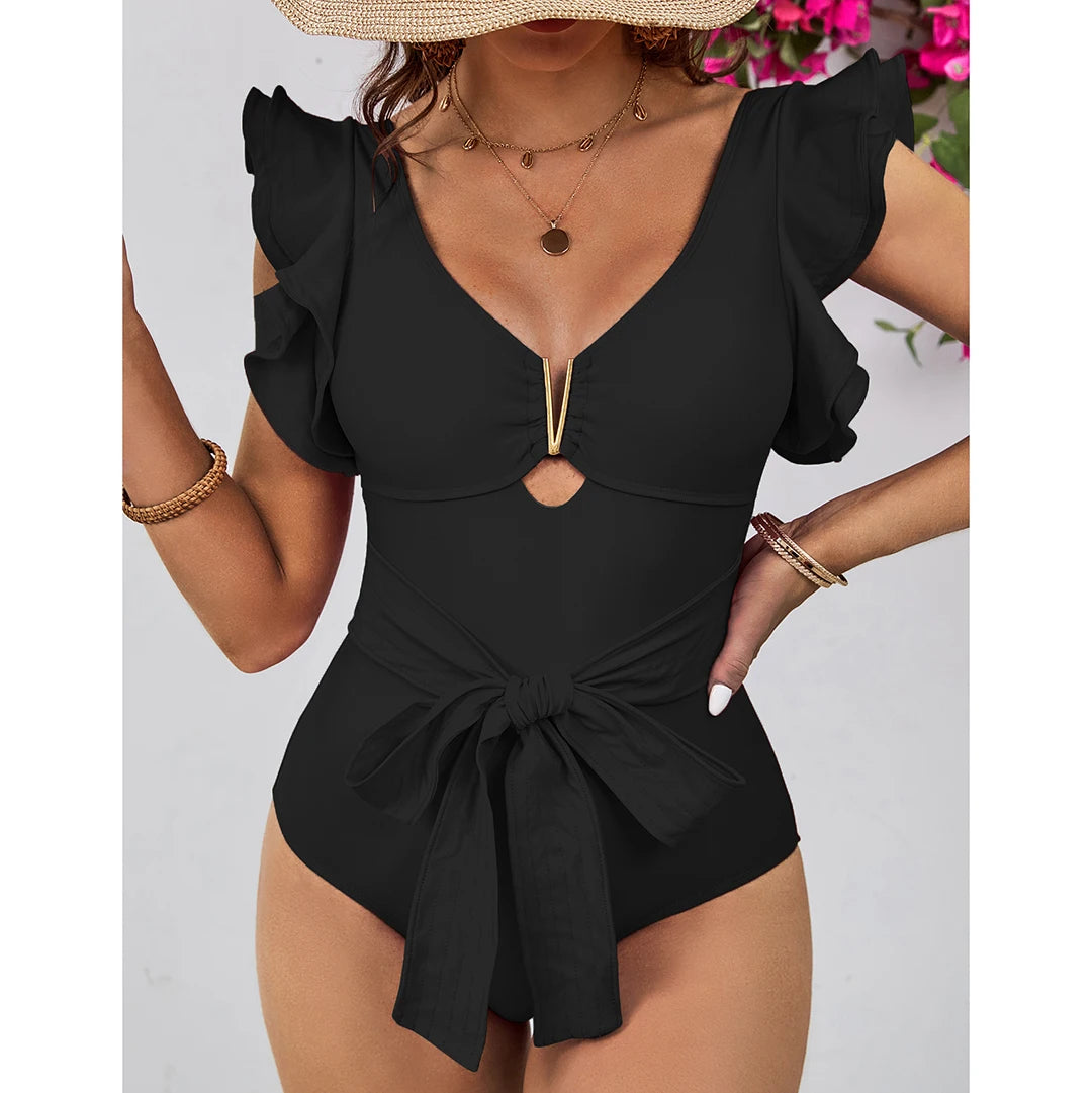 Deep-V Bathing Suit Beach Wear Monokini Basic Swimsuit