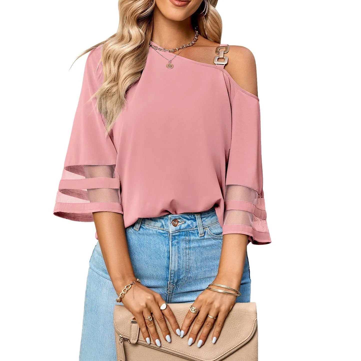 Casual Loose Solid Color Skew Collar Tee