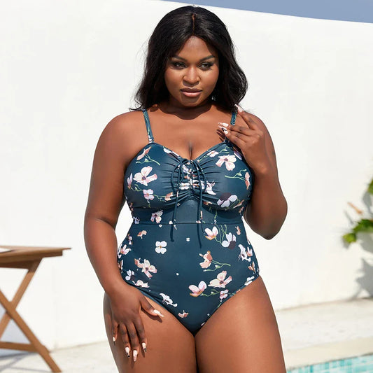 Sexy Monokini Print Hollow Out Front 2024 Plus Size Swimsuit