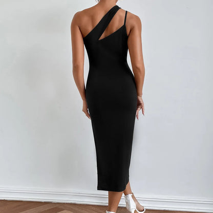 New Slit Oblique Slimming Elegant Casual Y2K Midi Dresses