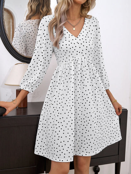 Women Summer Beach Chiffon  Casual Long Sleeve Polka Dot Midi Dresses