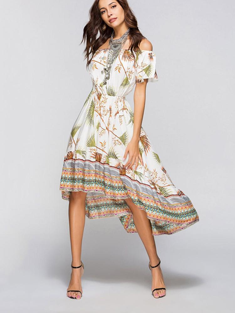 Feels Right Leafy Print Off Shoulder Midi Dress