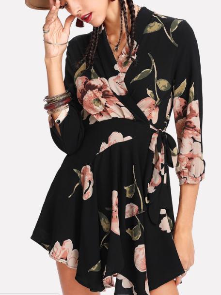 Flora Printed Surplice Mini Dress