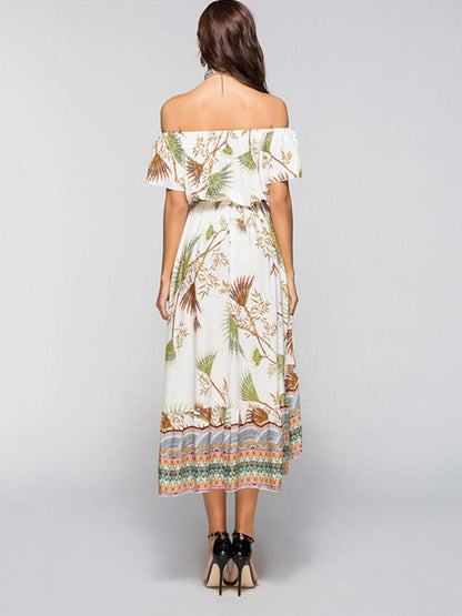 Feels Right Leafy Print Off Shoulder Midi Dress