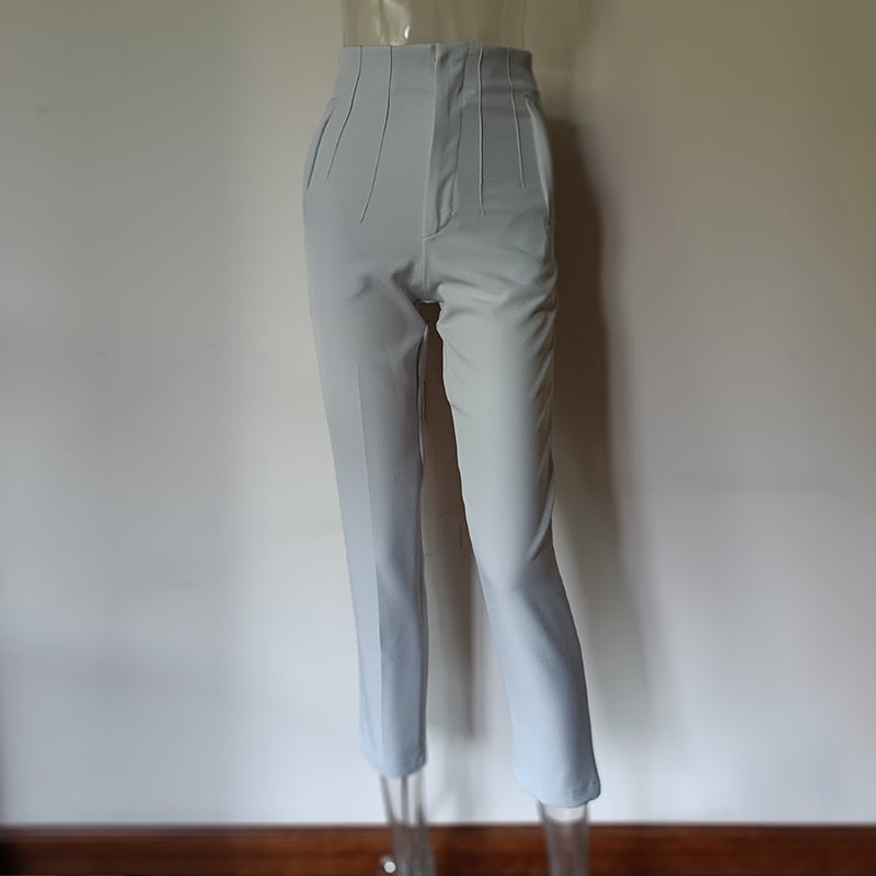 Fashion High Waisted Casual White Trousers