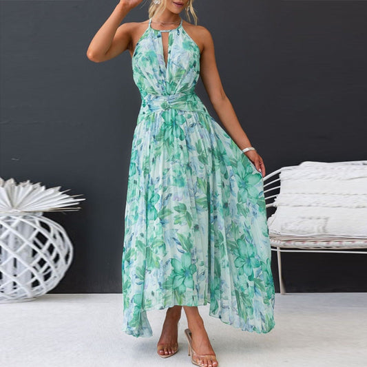 Sexy V-Neck Floral Backless Maxi Dress