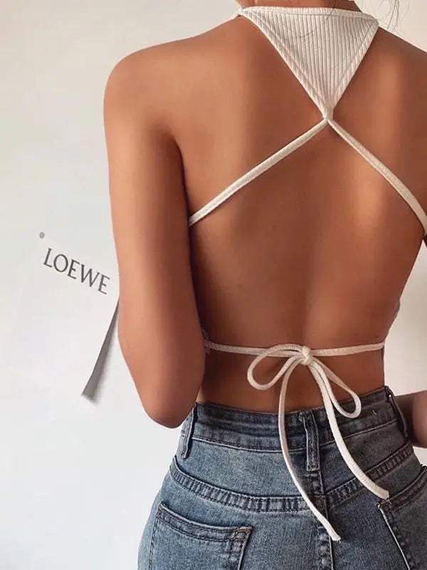 Backless Off Shoulder Lace-up Vest Clubwear 2024 Sexy Bodycon Summer Outwear White Solid Camis Crop Top