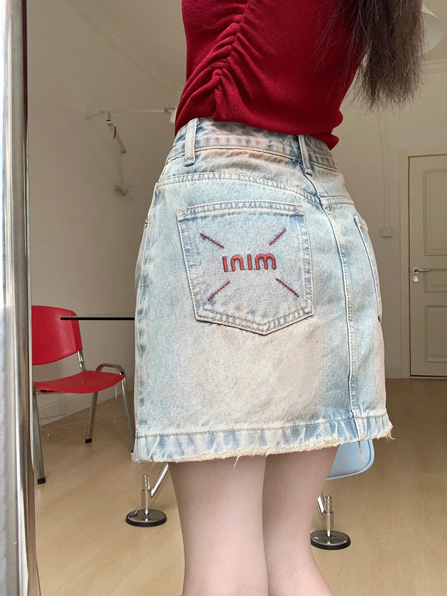 American Retro Raw Hem A-line Mini Skirt