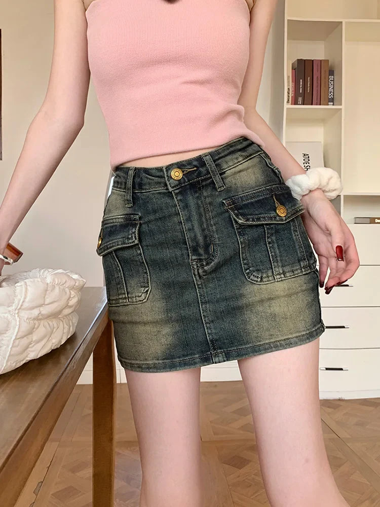 American Retro Korean Style High Waist Short Skirts