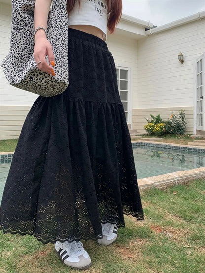 Black Lace Ruffled High Waist A-Line Skirts