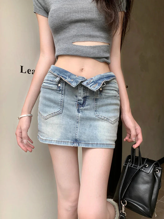 Denim Bodycon Y2k Streetwear Fashion Mini A-Line Skirt