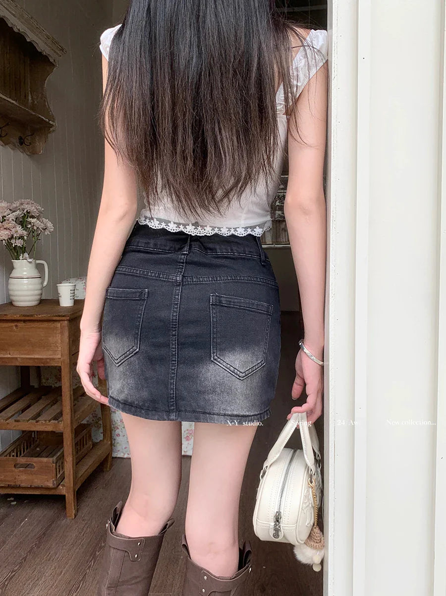 Denim Bodycon Y2k Streetwear Fashion Mini A-Line Skirt