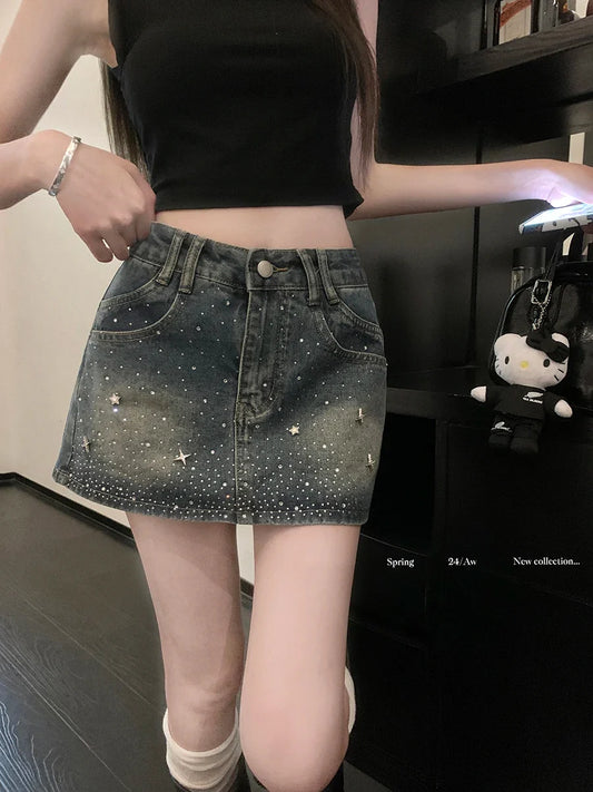 Heavy Industry Design Hot Diamond Slim Denim A-Line Skirt