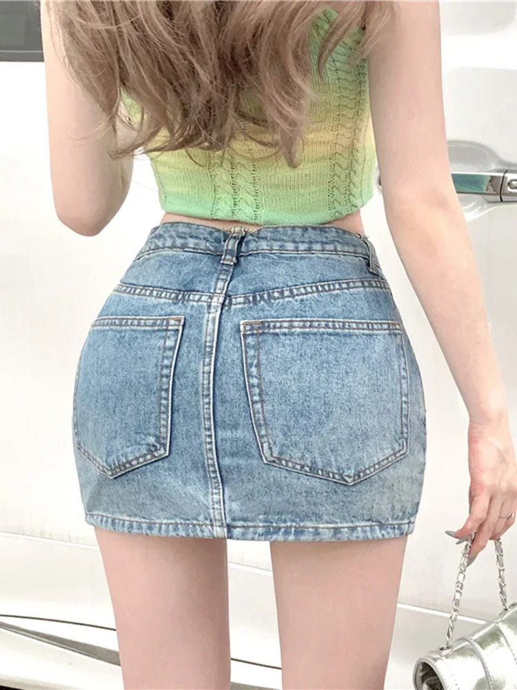 Sexy Bodycon Y2k Streetwear Denim Mini Skirt