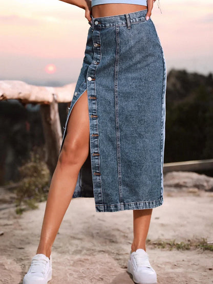 Sexy Streetwear Button Denim Skirt Bodycon Long Skirt