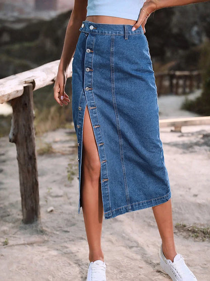 Sexy Streetwear Button Denim Skirt Bodycon Long Skirt