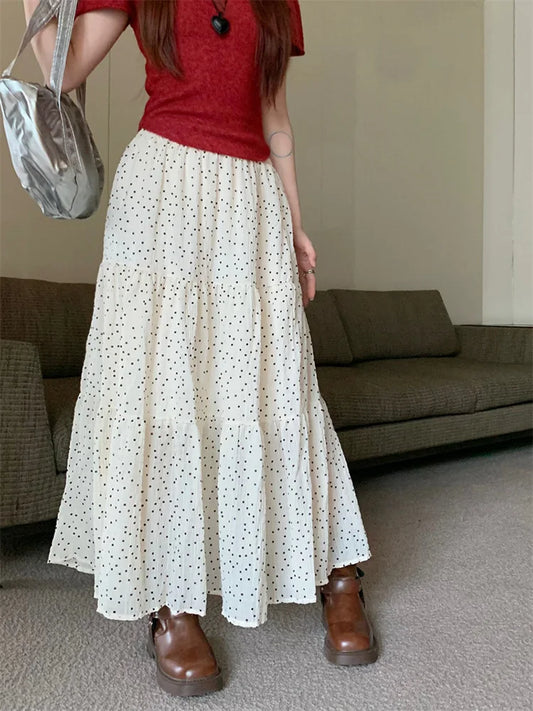 Vintage Polka Dot Sweet Girls Cake A-line Maxi Skirt