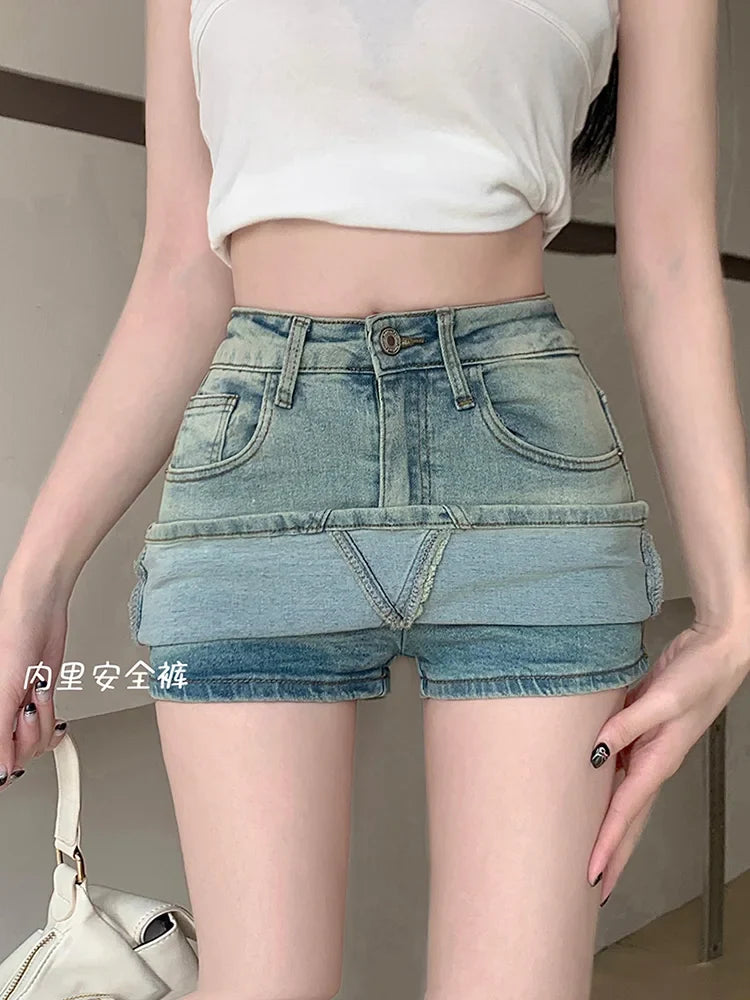 Y2K Vintage Short Denim Fashion A-line Washed Jeans Skirt