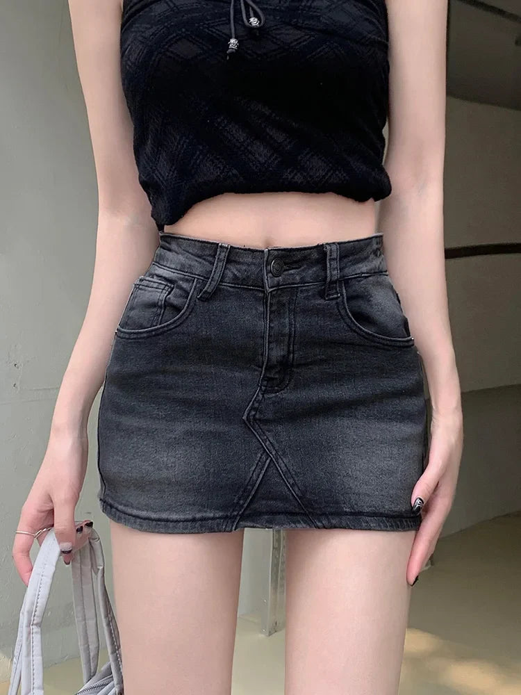 Y2K Vintage Short Denim Fashion A-line Washed Jeans Skirt