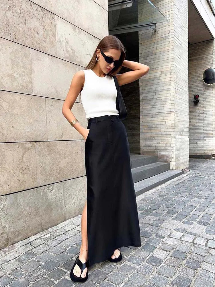 Loose Black Long Skirts A-Line Elegant Summer Skirt