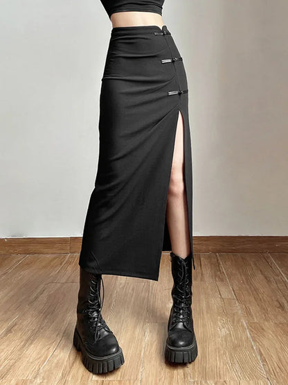 Sexy Split Black Casual All-Match Hot Street Women's Skirt