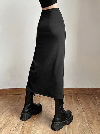 Sexy Split Black Casual All-Match Hot Street Women's Skirt