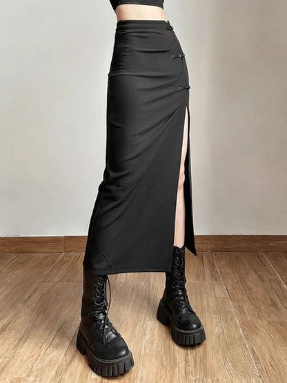Sexy Split Black Casual All-Match Hot Street Women's Skirt