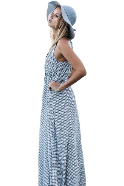 Fish Net Allover Printed Plunging Neck Maxi Dress