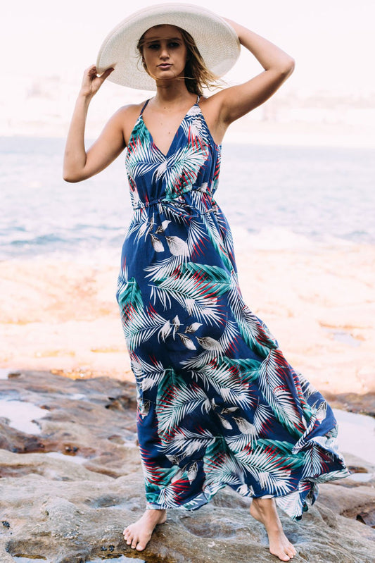 All Summer Long Palm Leaf Print Maxi Dress