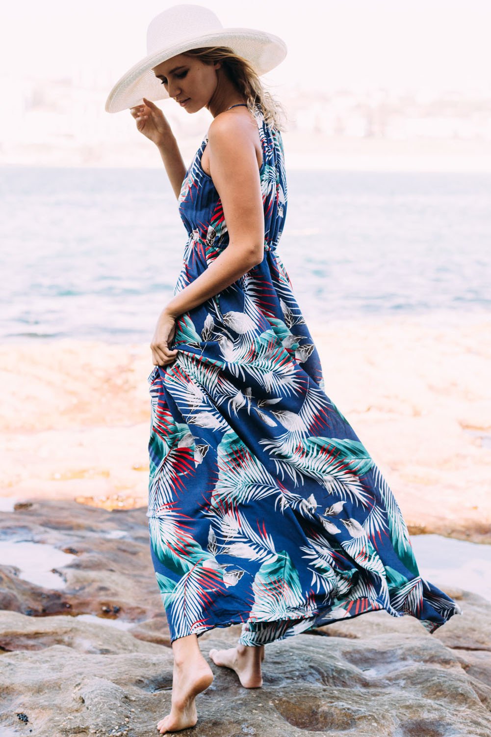 All Summer Long Palm Leaf Print Maxi Dress