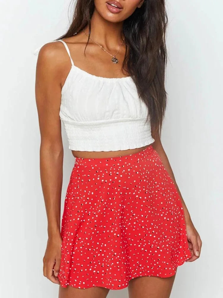 New Boho Floral High Waist Pleated Skirt