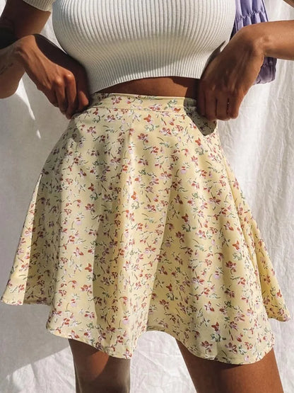 Floral Print Boho Party Skirt New High Waist Pleated Sexy Mini Skirt