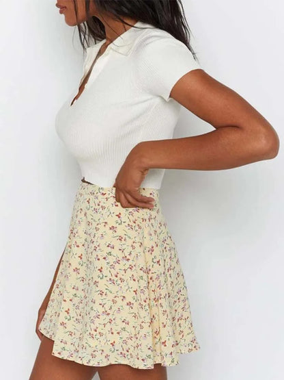 Floral Print Boho Party Skirt New High Waist Pleated Sexy Mini Skirt