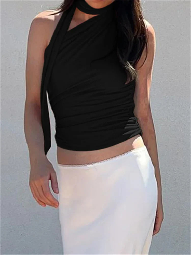 Tassels Y2K Halter Sleeveless Slim Fit Off Shoulder Cropped Mini Vest Aesthetic Summer 2024 New Crop Top