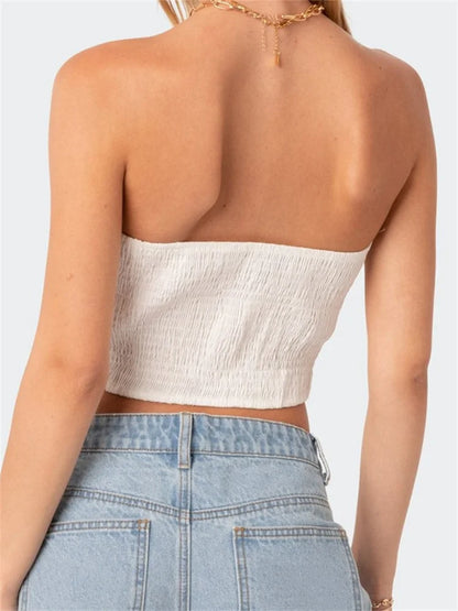 Tube Top Cropped Strapless Backless Tie-up Mini Slim Fit Summer Off Shoulder Party Clubwear 2024 Crop Top