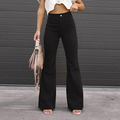 High Waist Corduroy Flare Pants with Pockets