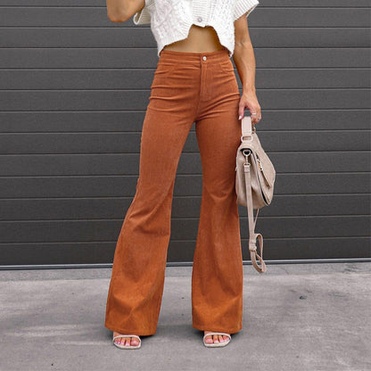 High Waist Corduroy Flare Pants with Pockets