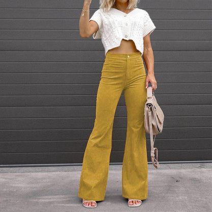 High Waist Corduroy Flare Pants with Pockets