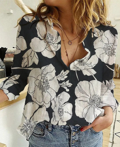 Vintage Flower Print Linen Shirt