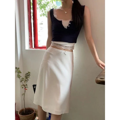 Elegant White Ruffle Mid Skirt