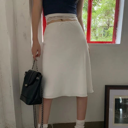 Elegant White Ruffle Mid Skirt