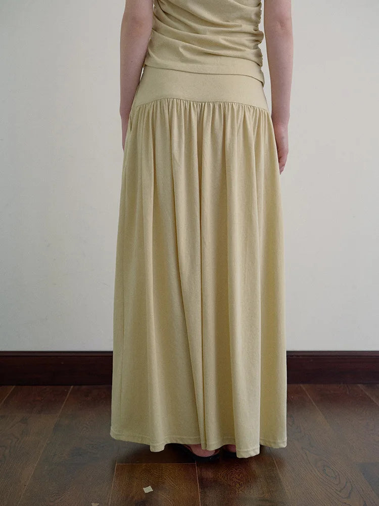 Solid Color Draping Knitted Pleated Skirt