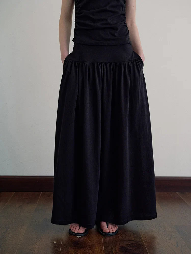 Solid Color Draping Knitted Pleated Skirt