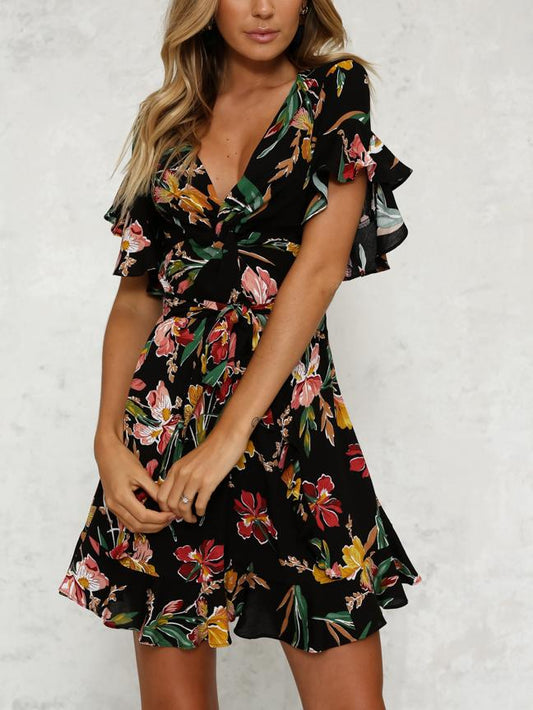 All Wrapped Up Floral Mini Dress